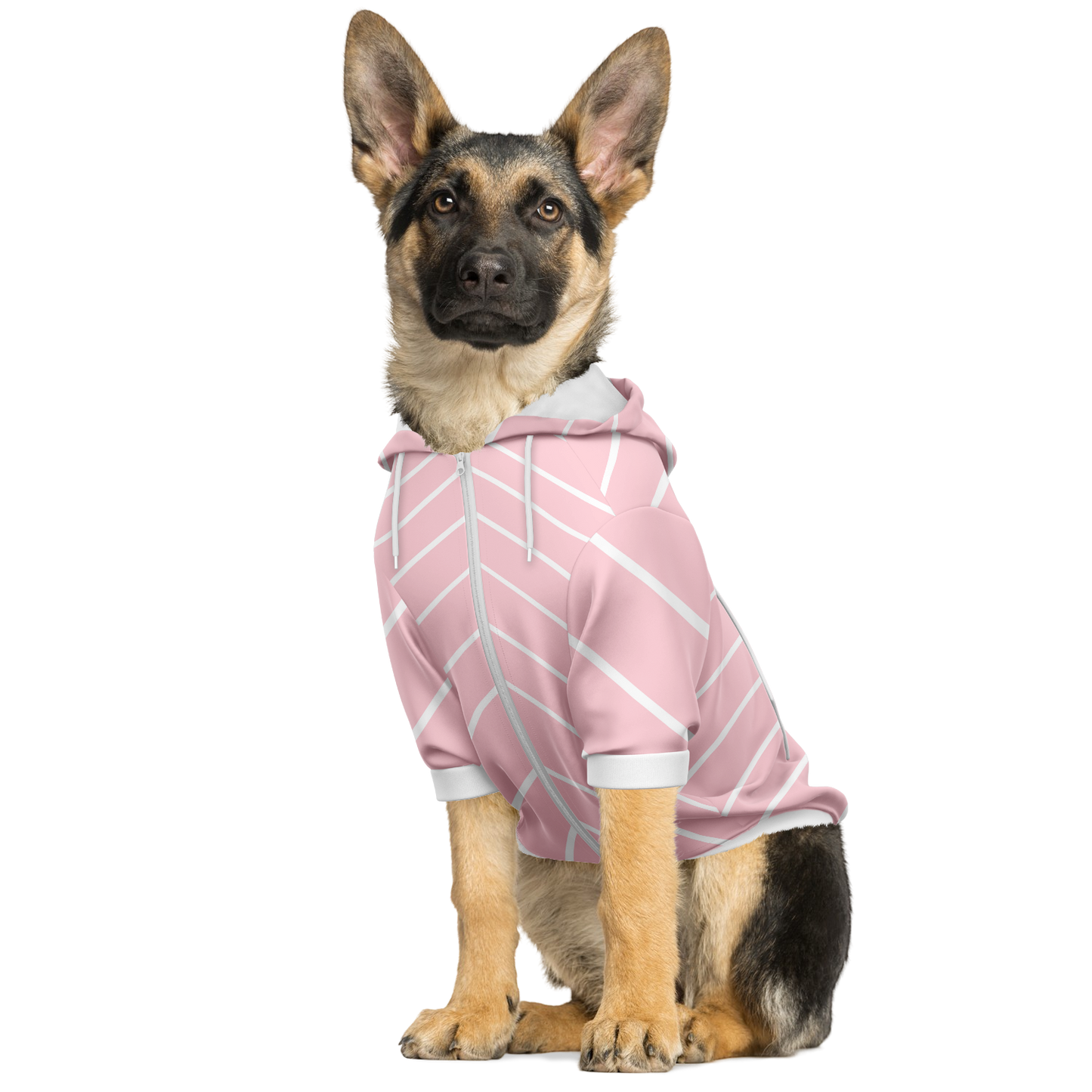 Sweat à capuche zippé pour chiens | Rose rayé blanc