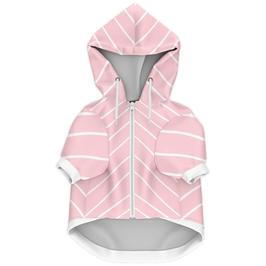 Sweat à capuche zippé pour chiens | Rose rayé blanc