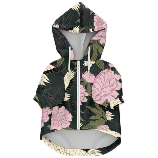 Sweat à capuche zippé pour chiens | Grues et pivoines