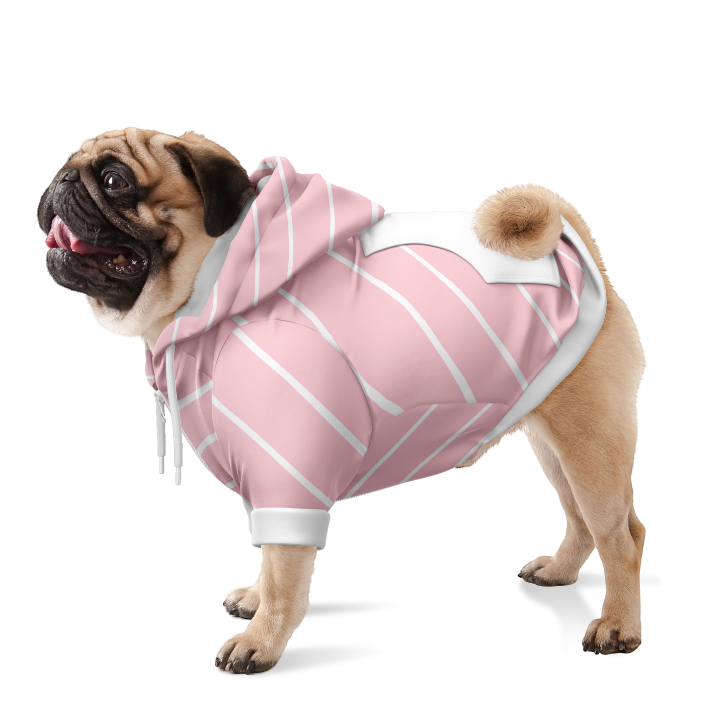 Sweat à capuche zippé pour chiens | Rose rayé blanc